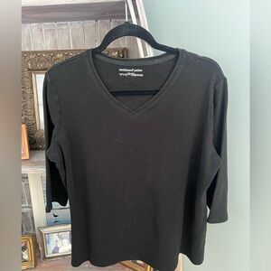 Westbound Black 3/4 Sleeve V-Neck Top